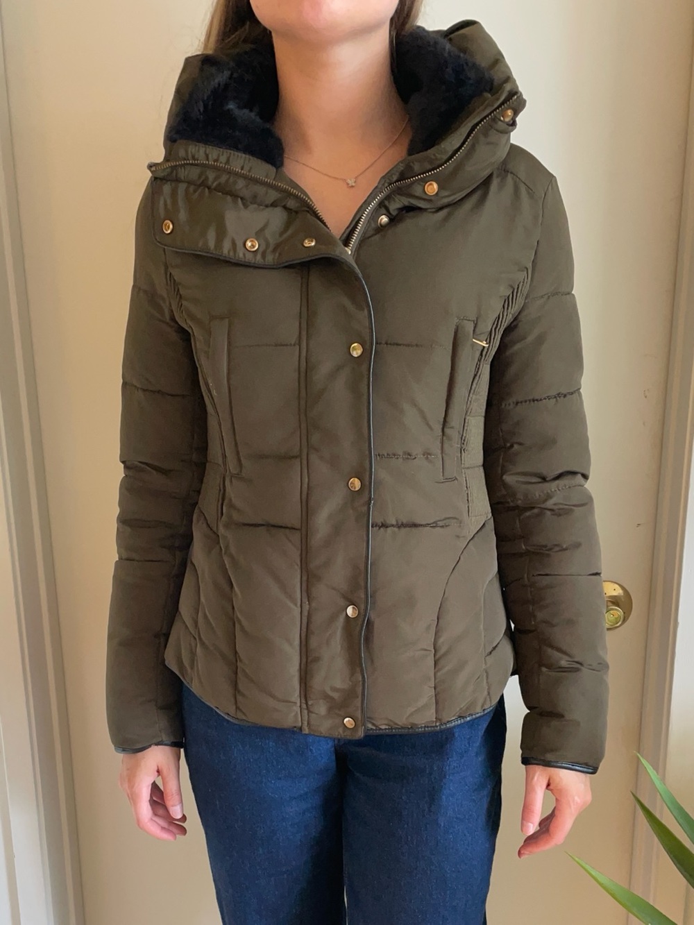 Olive green puffer jacket